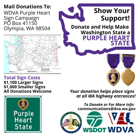 You can help recognize Washington as a Purple Heart State - Donate today!