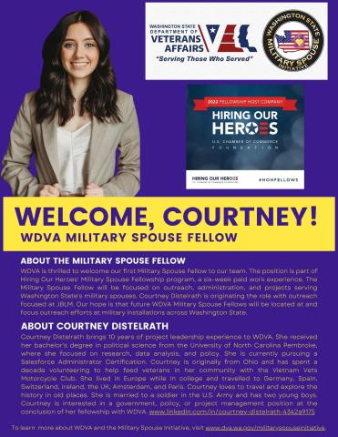 Help us welcome your first, of many, WDVA Military Spouse Fellow, Courtney Distelrath!