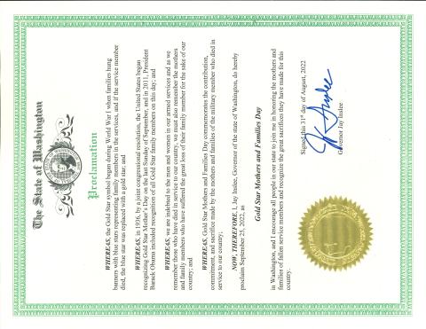 PROCLAMATION - Gold Star Mothers & Families Day