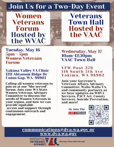 NEWS RELEASE - Women Veterans Forum and Veterans Town Hall - Yakima ...