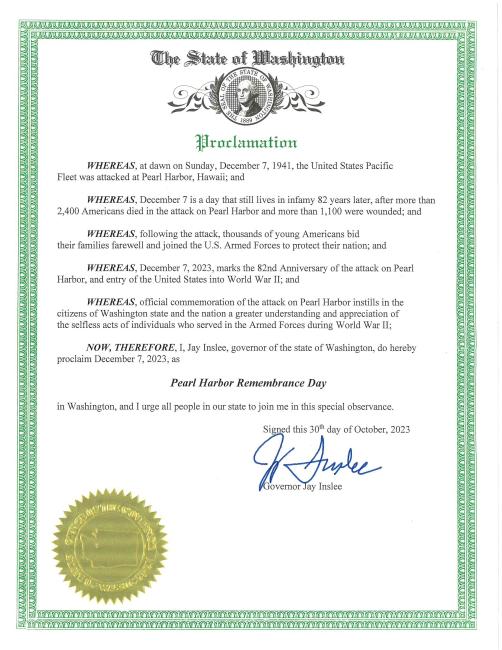 Pearl Harbor Remembrance Day Proclamation